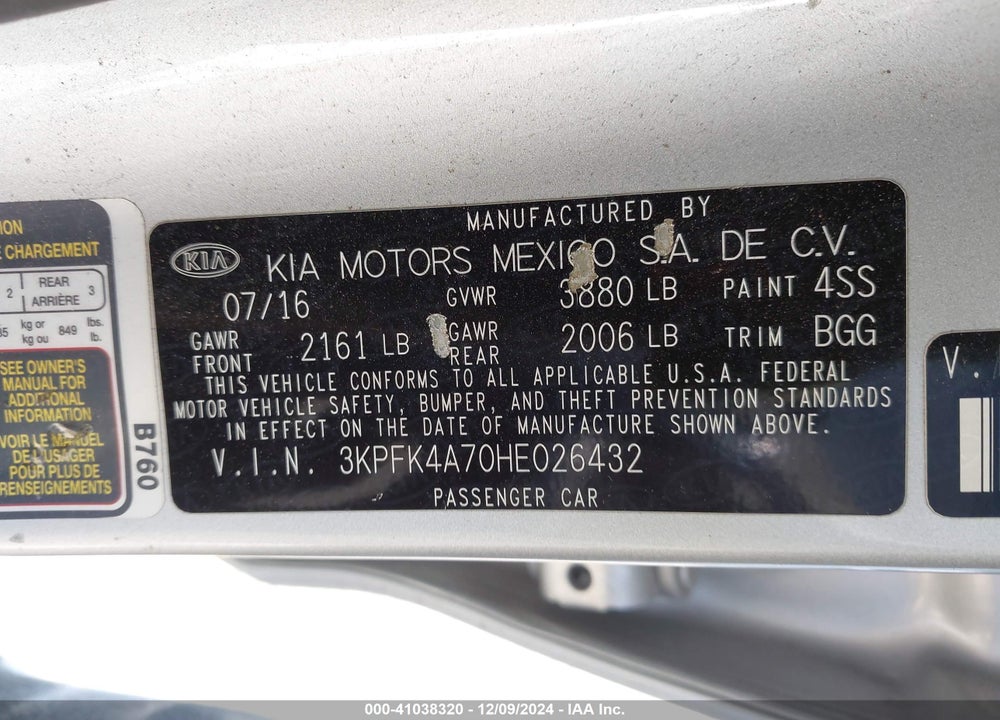 2017 KIA FORTE LX VIN: 3KPFK4A70HE026432