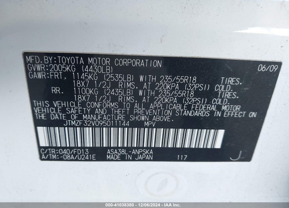 2009 TOYOTA RAV4 SPORT VIN: JTMZF32V095011144