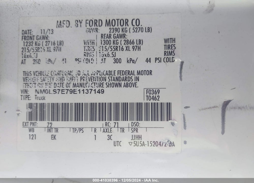 2014 FORD TRANSIT CONNECT XL VIN: NM0LS7E79E1137149