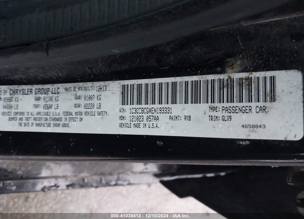 2014 CHRYSLER 200 LIMITED VIN: 1C3CCBCGXEN193331