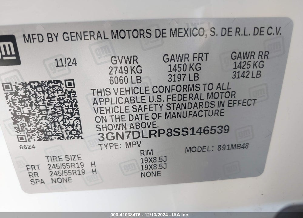 2025 CHEVROLET EQUINOX EV LT VIN: 3GN7DLRP8SS146539