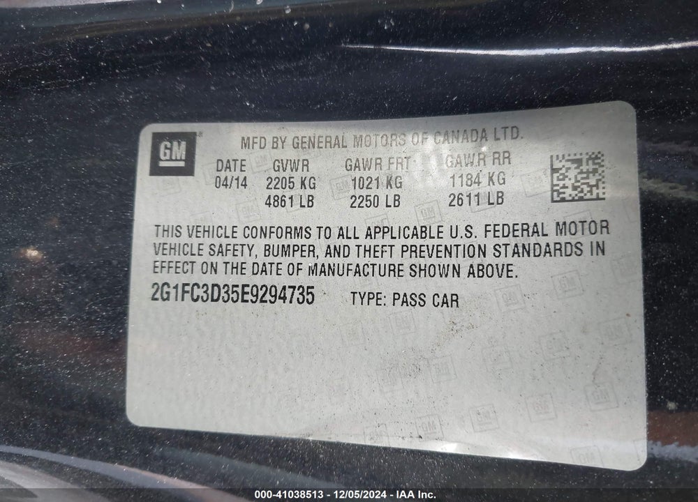 2014 CHEVROLET CAMARO 2LT VIN: 2G1FC3D35E9294735