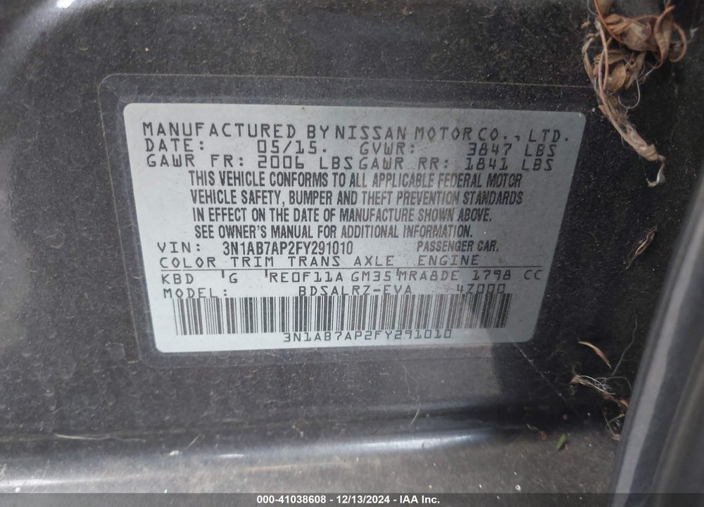 2015 NISSAN SENTRA VIN: 3N1AB7AP2FY291010