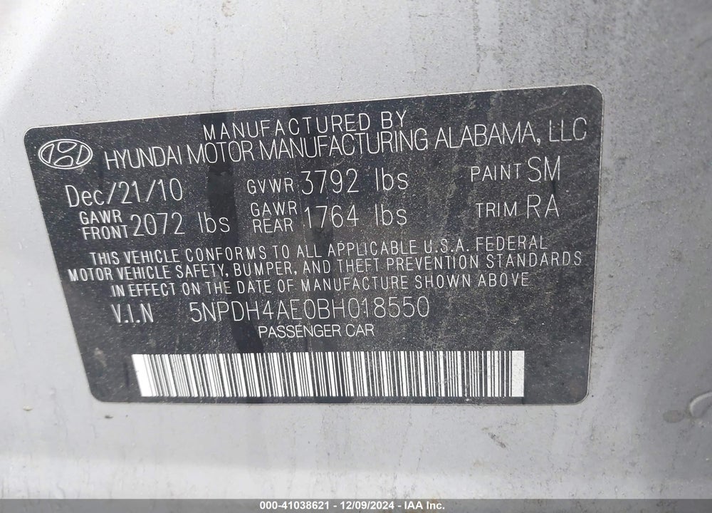 2011 HYUNDAI ELANTRA GLS VIN: 5NPDH4AE0BH018550