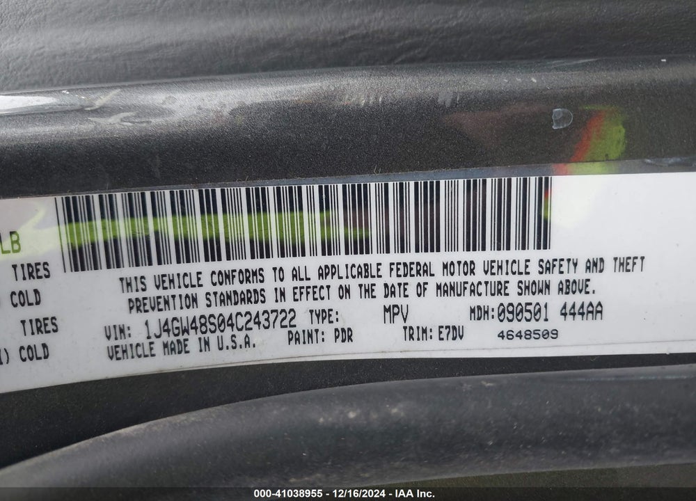 2004 JEEP GRAND CHEROKEE LAREDO VIN: 1J4GW48S04C243722