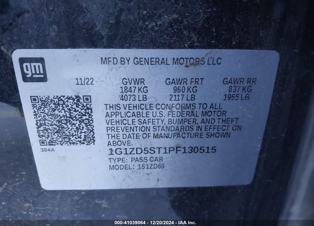 2023 CHEVROLET MALIBU FWD 1LT VIN: 1G1ZD5ST1PF130515