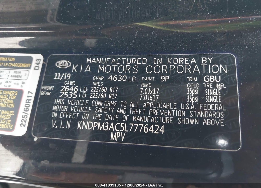 2020 KIA SPORTAGE LX VIN: KNDPM3AC5L7776424
