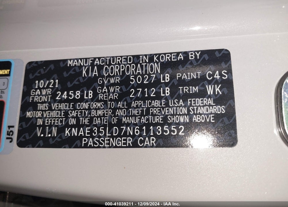 2022 KIA STINGER GT LINE VIN: KNAE35LD7N6113552