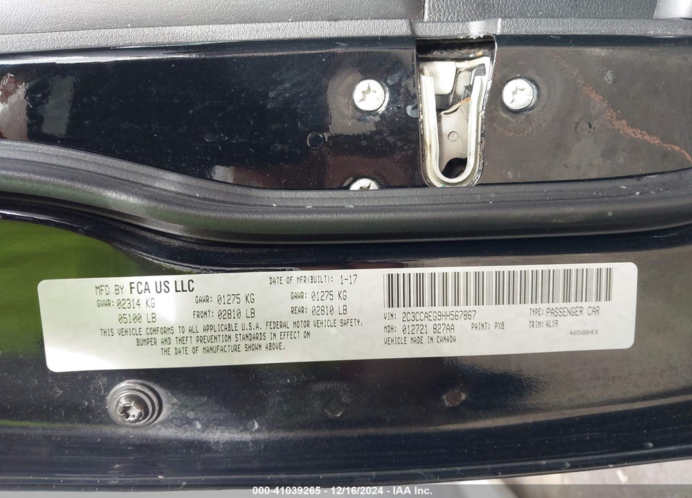 2017 CHRYSLER 300C VIN: 2C3CCAEG9HH567867