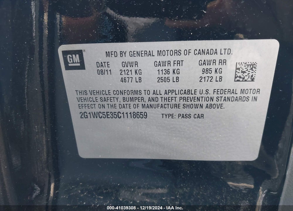 2012 CHEVROLET IMPALA LTZ VIN: 2G1WC5E35C1118659