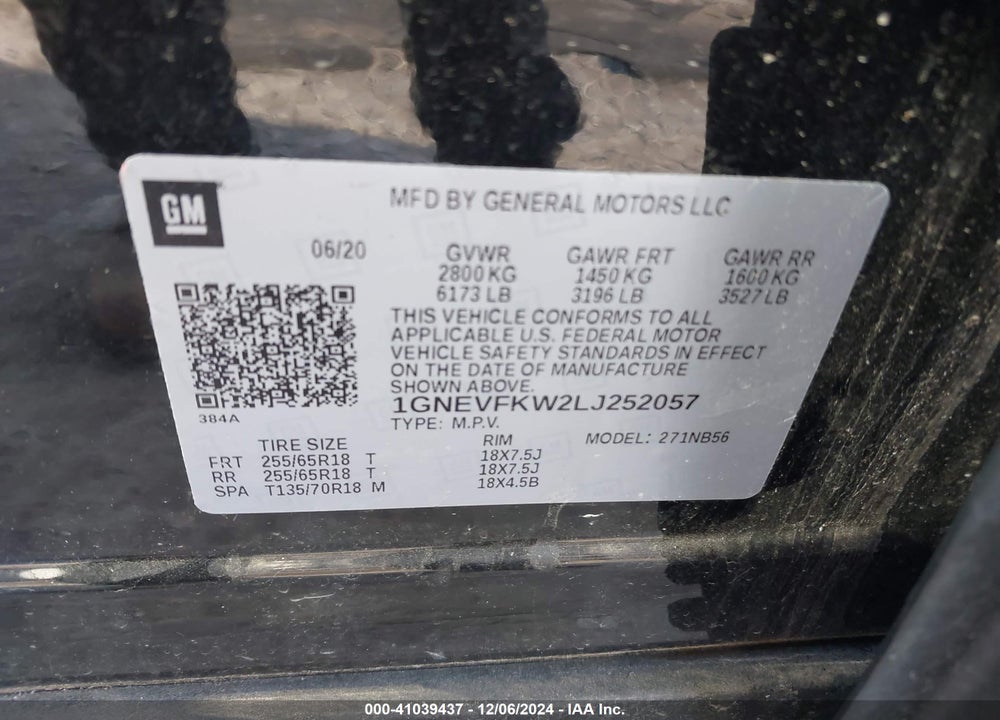 2020 CHEVROLET TRAVERSE AWD LS VIN: 1GNEVFKW2LJ252057
