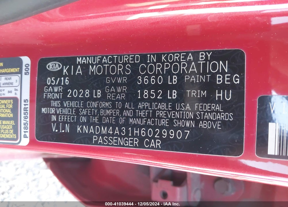 2017 KIA RIO LX VIN: KNADM4A31H6029907