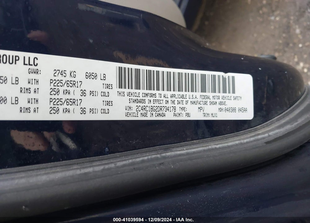 2013 CHRYSLER TOWN & COUNTRY TOURING VIN: 2C4RC1BG2DR734178