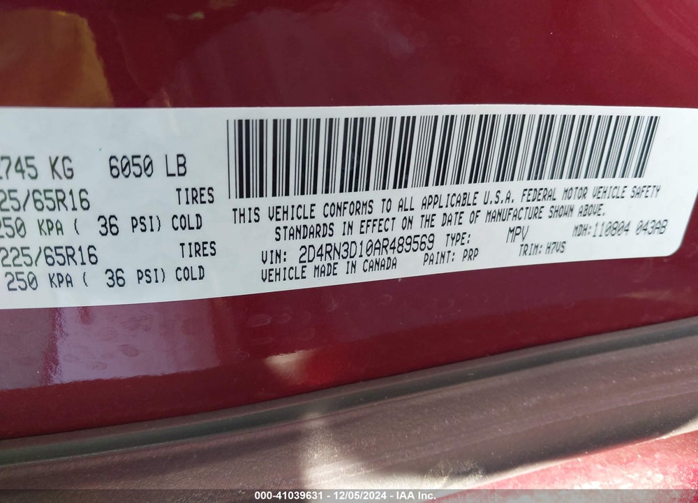 2010 DODGE GRAND CARAVAN HERO VIN: 2D4RN3D10AR489569