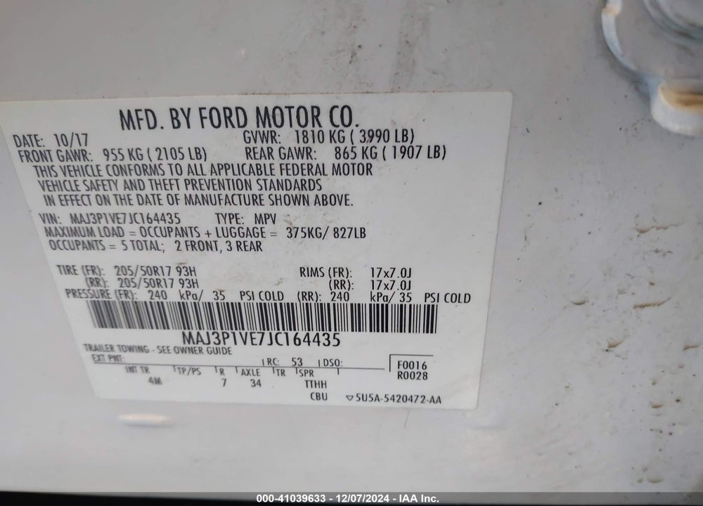 2018 FORD ECOSPORT TITANIUM VIN: MAJ3P1VE7JC164435