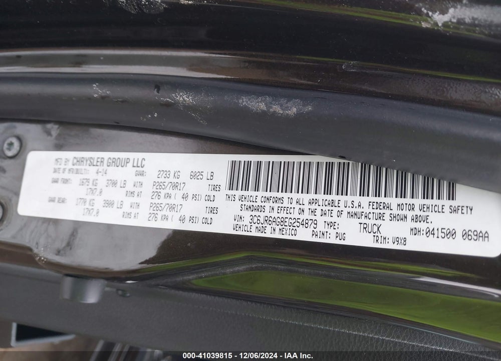 2014 RAM 1500 TRADESMAN VIN: 3C6JR6AG8EG254879