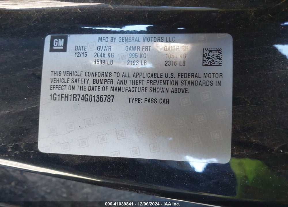 2016 CHEVROLET CAMARO VIN: 1G1FH1R74G0136787