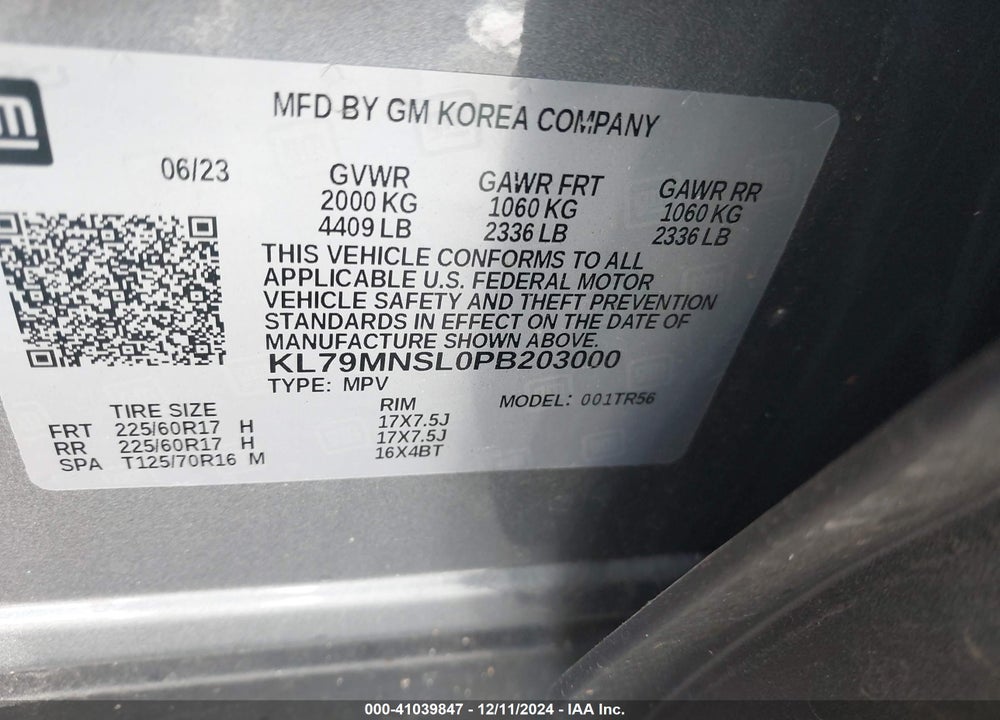 2023 CHEVROLET TRAILBLAZER AWD LS VIN: KL79MNSL0PB203000