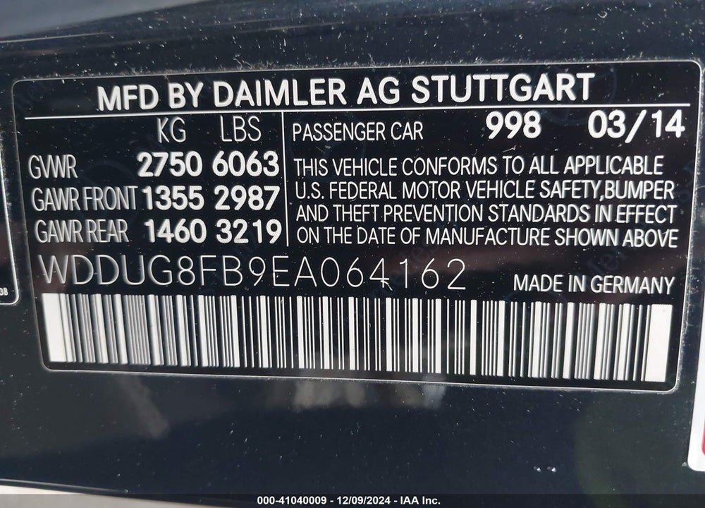 2014 MERCEDES-BENZ S 550 4MATIC VIN: WDDUG8FB9EA064162