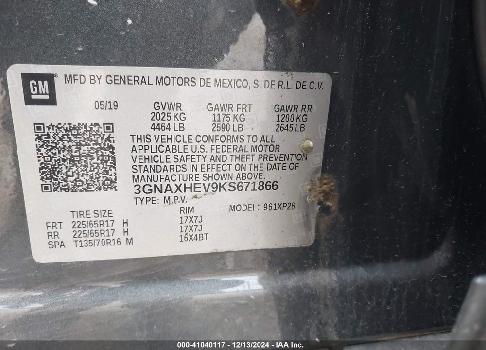 2019 CHEVROLET EQUINOX LS VIN: 3GNAXHEV9KS671866