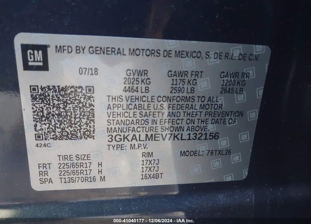 2019 GMC TERRAIN SLE VIN: 3GKALMEV7KL132156