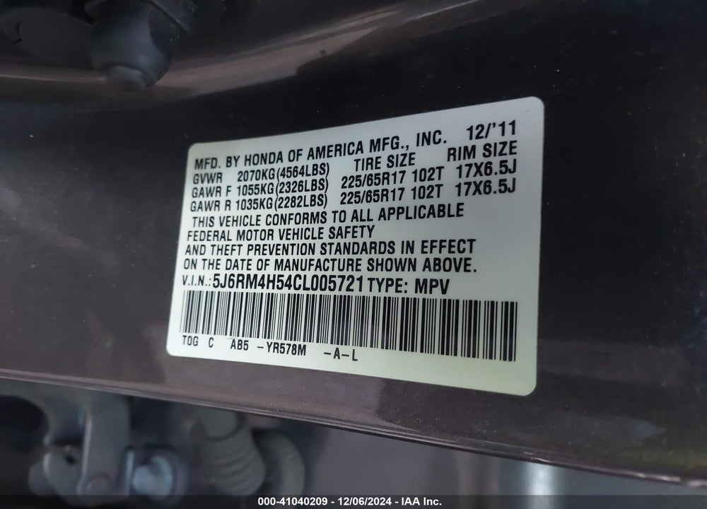 2012 HONDA CR-V EX VIN: 5J6RM4H54CL005721