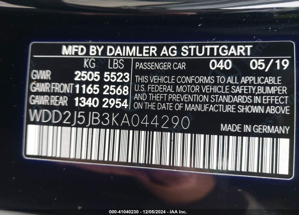 2019 MERCEDES-BENZ CLS 450 VIN: WDD2J5JB3KA044290