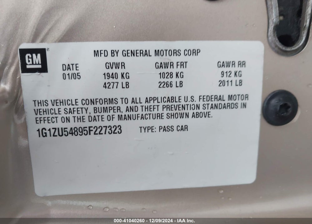 2005 CHEVROLET MALIBU LT VIN: 1G1ZU54895F227323