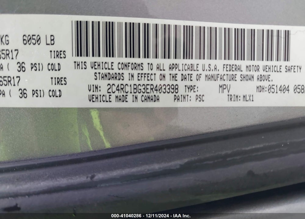 2014 CHRYSLER TOWN & COUNTRY TOURING VIN: 2C4RC1BG3ER403398