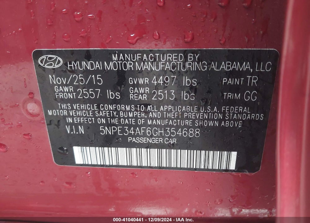 2016 HYUNDAI SONATA VIN: 5NPE34AF6GH354688