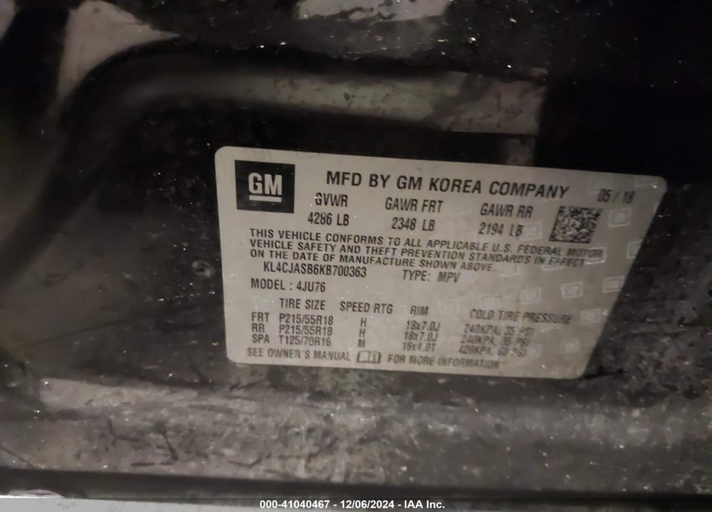 2019 BUICK ENCORE FWD PREFERRED VIN: KL4CJASB6KB700363