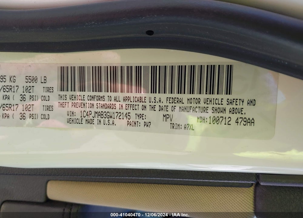 2016 JEEP CHEROKEE SPORT VIN: 1C4PJMAB3GW172145