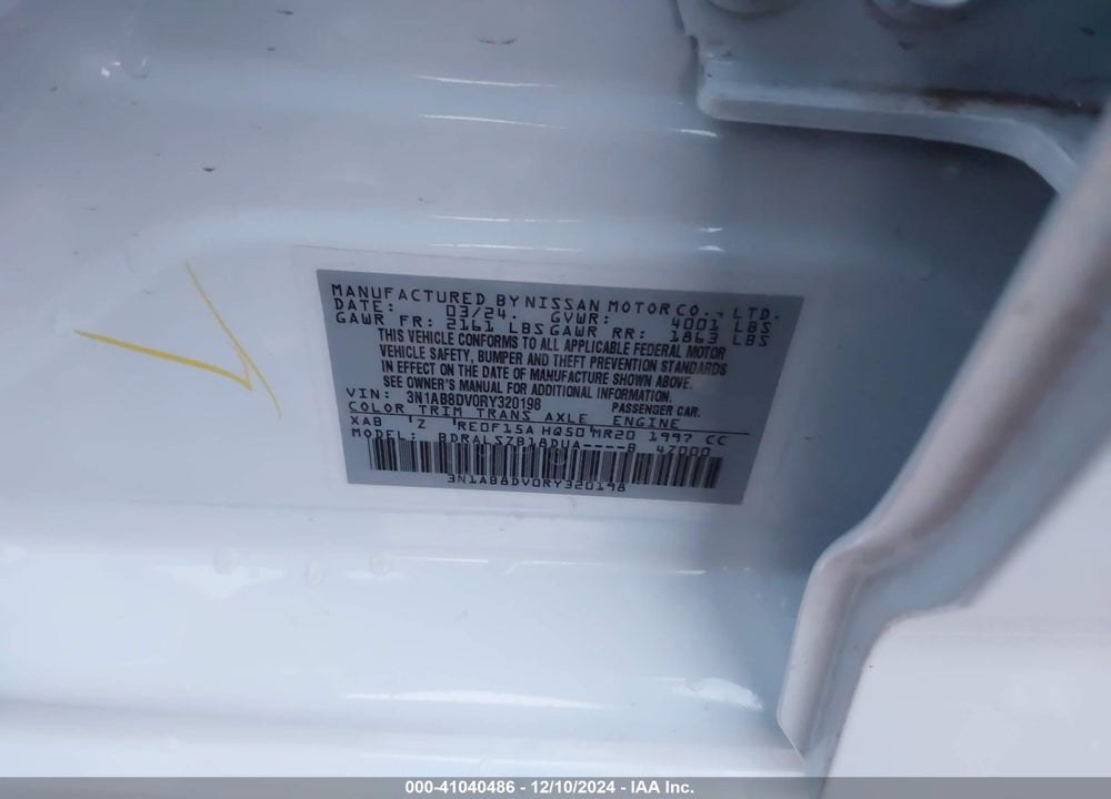 2024 NISSAN SENTRA SR XTRONIC CVT VIN: 3N1AB8DV0RY320198