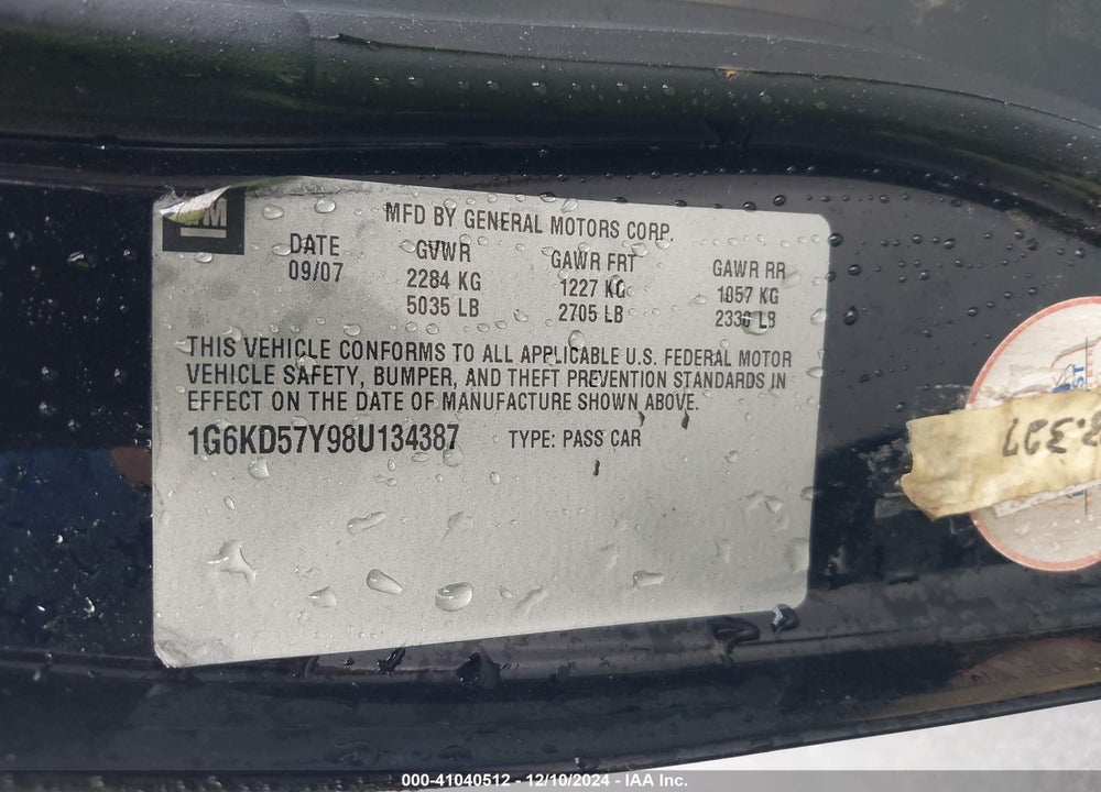 2008 CADILLAC DTS 1SC VIN: 1G6KD57Y98U134387