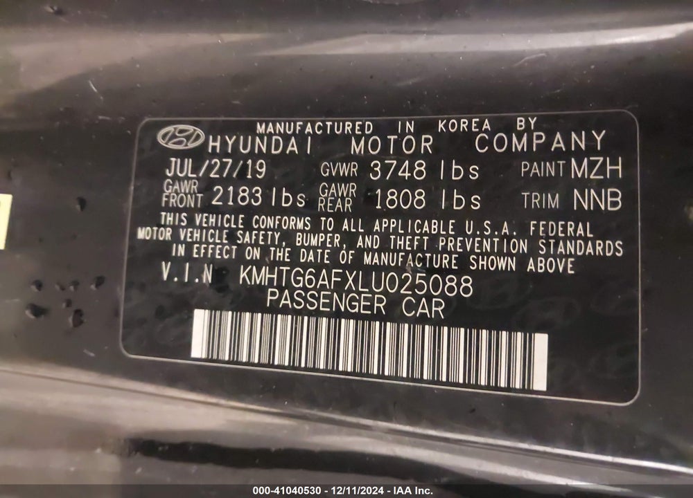2020 HYUNDAI VELOSTER 2.0 VIN: KMHTG6AFXLU025088