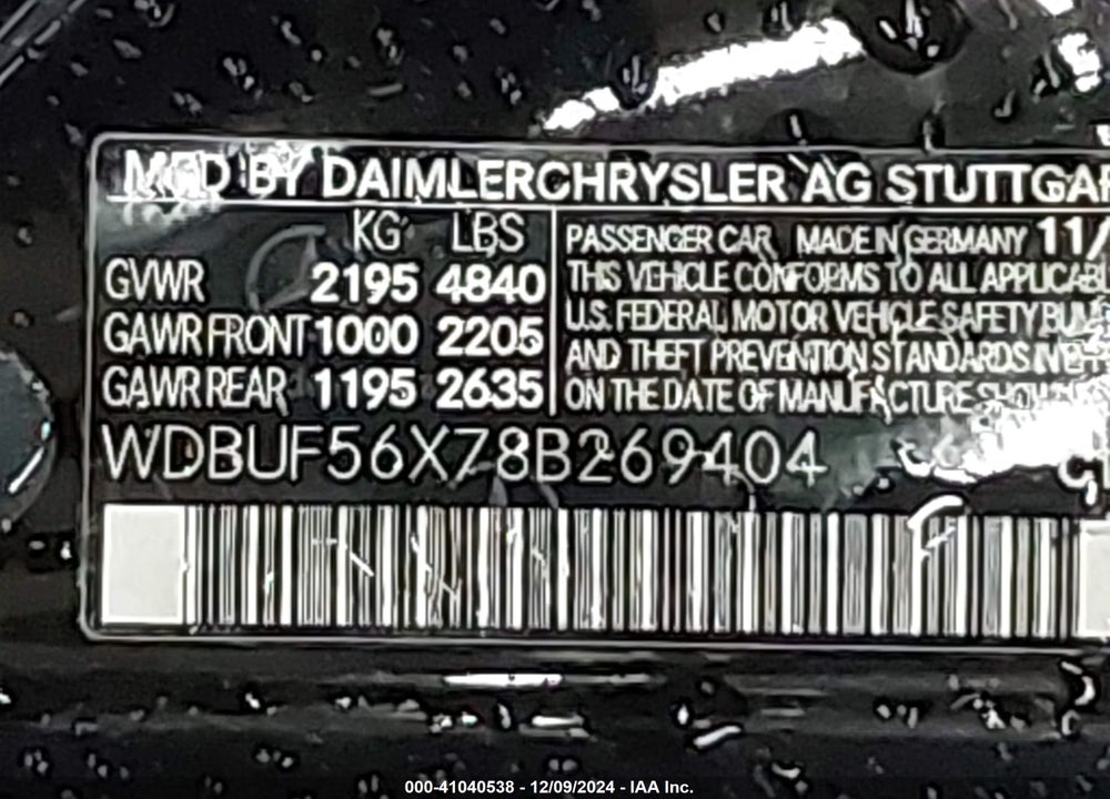 2008 MERCEDES-BENZ E 350 VIN: WDBUF56X78B269404