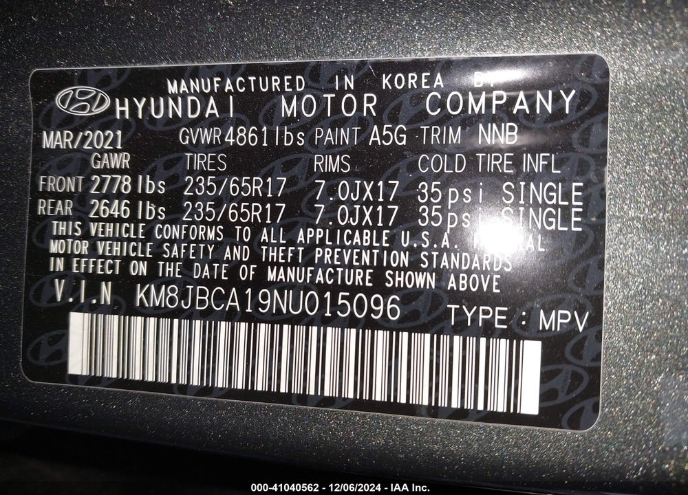 2022 HYUNDAI TUCSON HYBRID BLUE VIN: KM8JBCA19NU015096