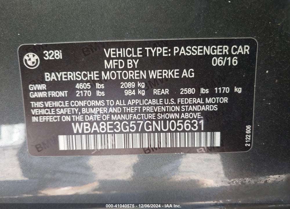2016 BMW 328I XDRIVE VIN: WBA8E3G57GNU05631