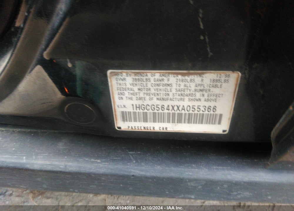 1999 HONDA ACCORD LX VIN: 1HGCG564XXA055366