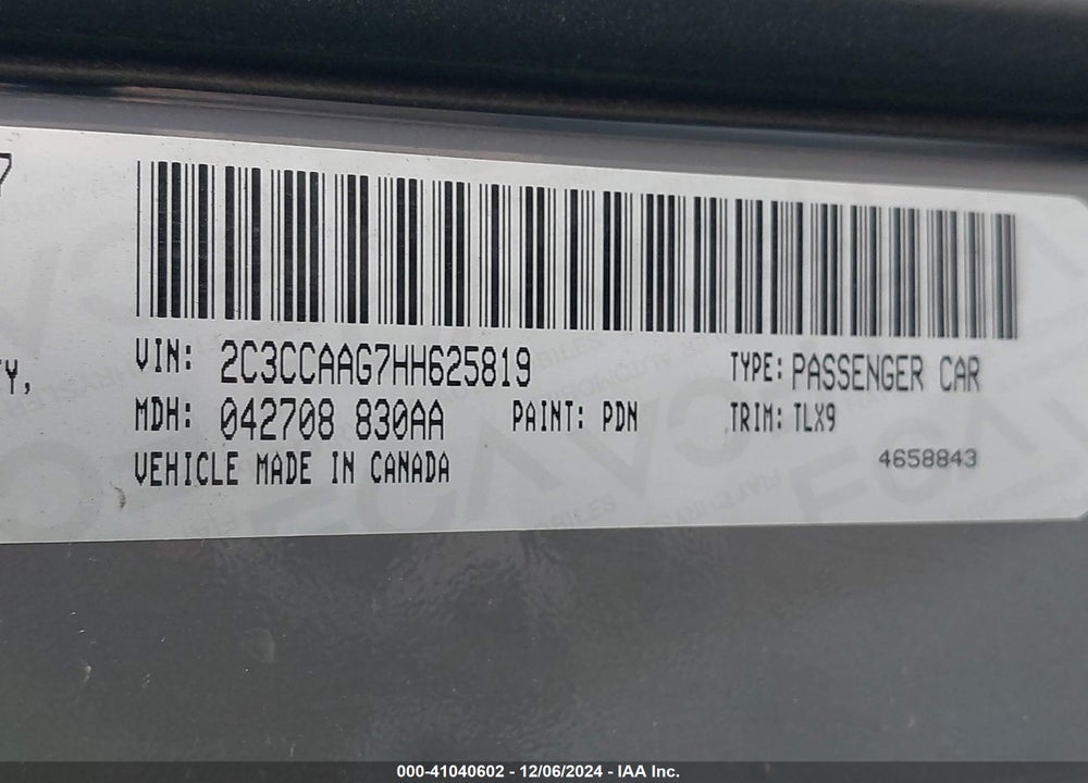 2017 CHRYSLER 300 LIMITED VIN: 2C3CCAAG7HH625819