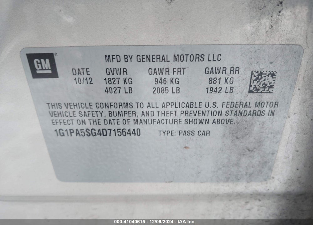 2013 CHEVROLET CRUZE LS AUTO VIN: 1G1PA5SG4D7156440