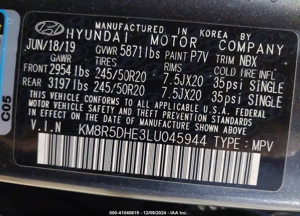 2020 HYUNDAI PALISADE LIMITED VIN: KM8R5DHE3LU045944