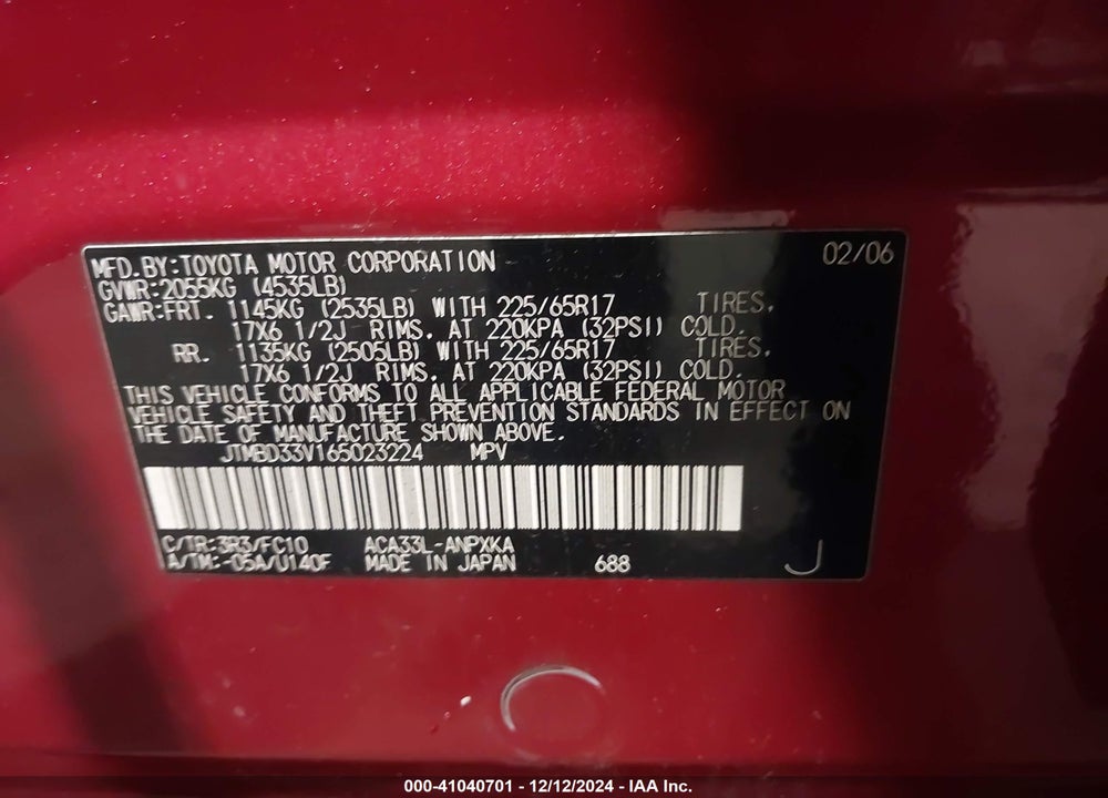 2006 TOYOTA RAV4 VIN: JTMBD33V165023224