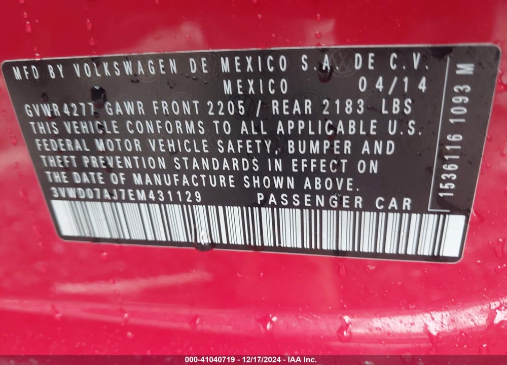 2014 VOLKSWAGEN JETTA 1.8T SE VIN: 3VWD07AJ7EM431129