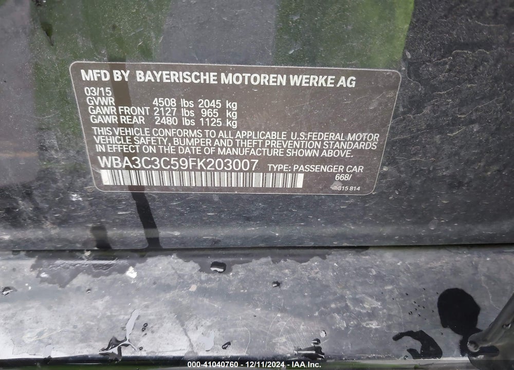 2015 BMW 320I XDRIVE VIN: WBA3C3C59FK203007