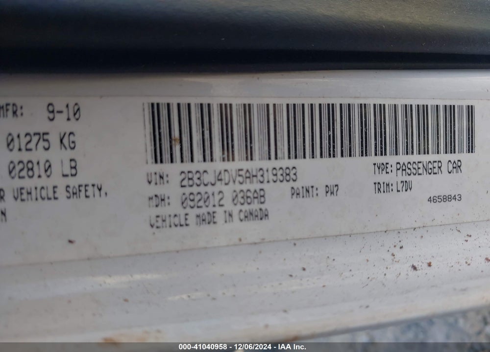 2010 CHALLENGER DODGE  SE VIN: 2B3CJ4DV5AH319383