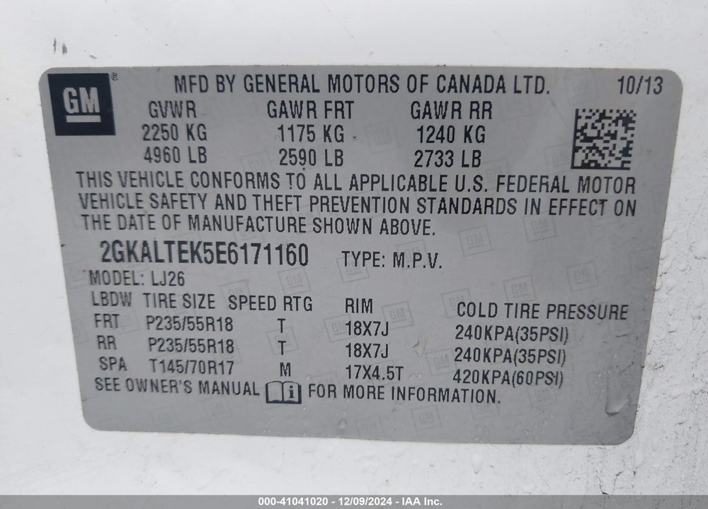 2014 GMC TERRAIN SLT-2 VIN: 2GKALTEK5E6171160