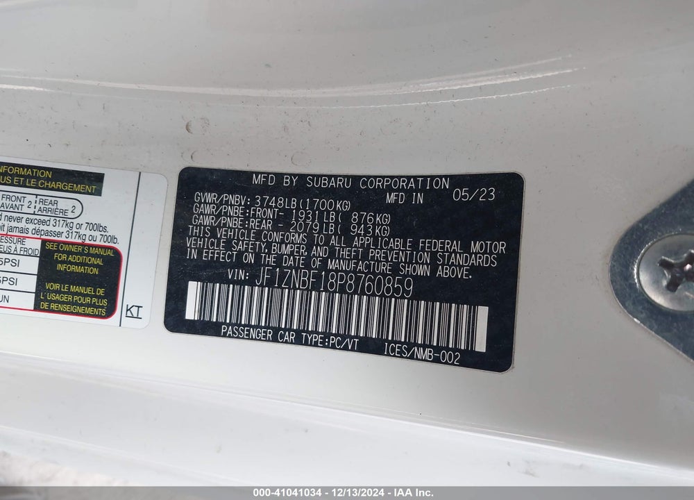 2023 TOYOTA GR 86 VIN: JF1ZNBF18P8760859