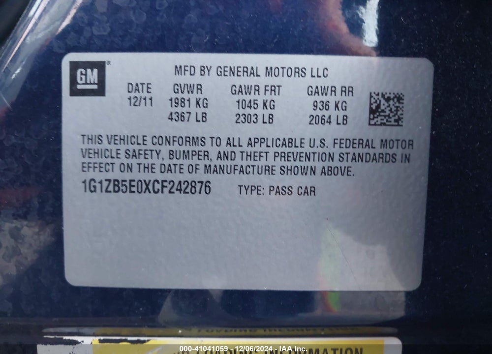 2012 CHEVROLET MALIBU LS VIN: 1G1ZB5E0XCF242876