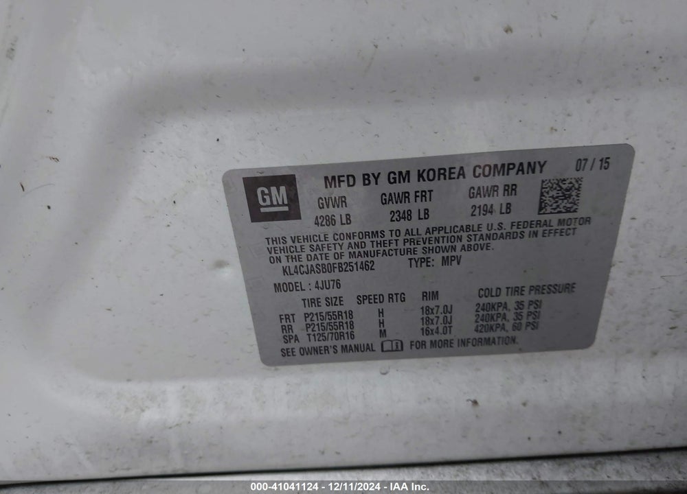 2015 BUICK ENCORE VIN: KL4CJASB0FB251462